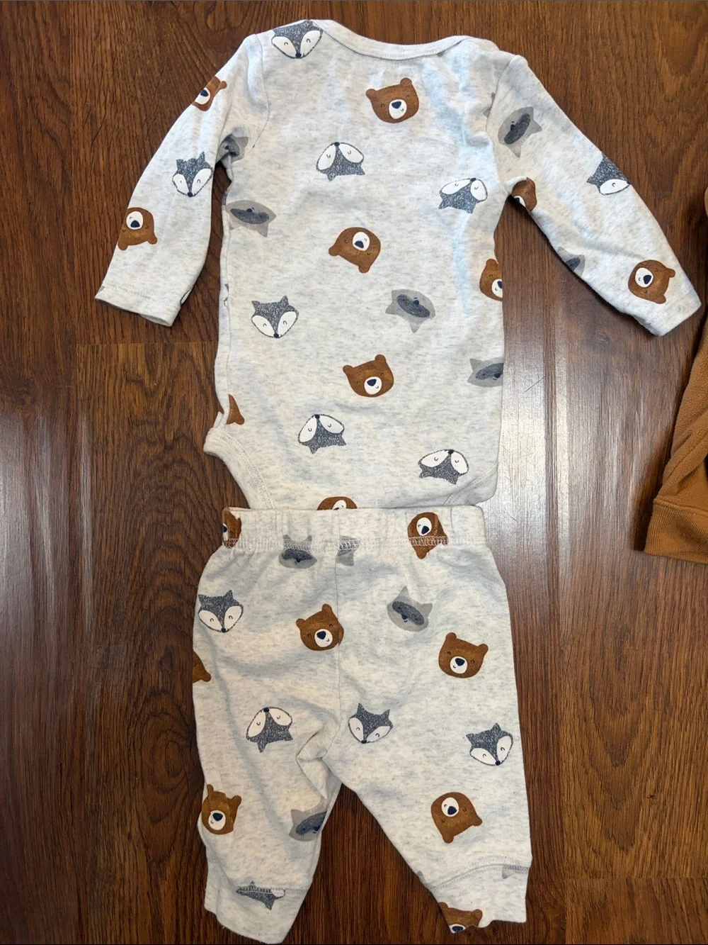 Carter's Brown Bear Hoodie One-Piece Set with Gray Animal Print
